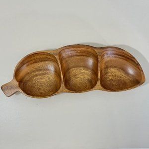 Vintage Monkey Pod Wood 3 Section Divided Snack Tray Serving Tray Pea Shaped
